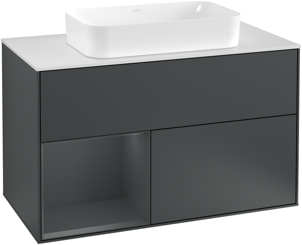 Тумба под раковину Villeroy & Boch Finion 100х50,1 см с подсветкой МДФ темно-синий матовый лак/стекло белое матовое G241HGHG