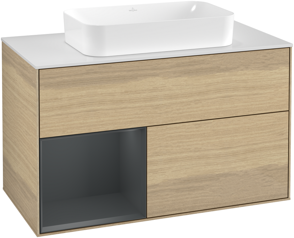 Тумба под раковину Villeroy & Boch Finion 100х50,1 см с подсветкой МДФ шпон дуба/стекло белое матовое G241HGPC