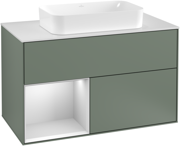 Тумба под раковину Villeroy & Boch Finion 100х50,1 см с подсветкой МДФ оливковый матовый лак/стекло белое матовое G241MTGM