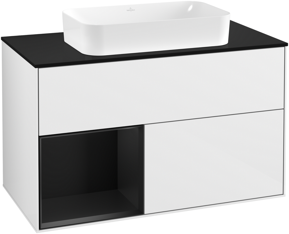 Тумба под раковину Villeroy & Boch Finion 100х50,1 см с подсветкой МДФ глянцевый белый лак/стекло черное матовое G242PDGF