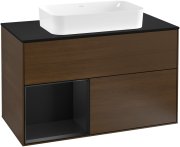 Тумба под раковину Villeroy & Boch Finion 100х50,1 см с подсветкой МДФ шпон грецкого ореха/стекло черное матовое G242PDGN