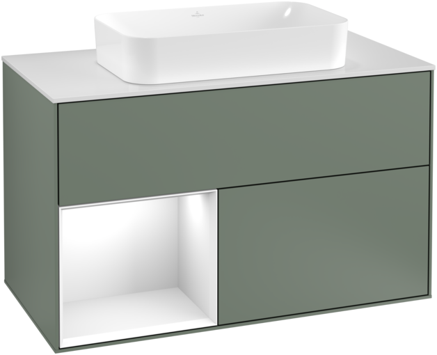 Тумба під раковину Villeroy & Boch Finion 100х50,1 см із підсвічуванням МДФ оливковий матовий лак/скло біле матове G241GFGM