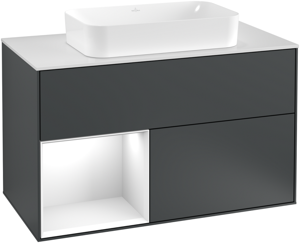 Тумба під раковину Villeroy & Boch Finion 100х50,1 см із підсвічуванням МДФ темно-синій матовий лак/скло біле матове G241GFHG