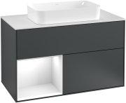 Тумба под раковину Villeroy & Boch Finion 100х50,1 см с подсветкой МДФ темно-синий матовый лак/стекло белое матовое G241GFHG