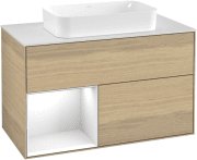 Тумба под раковину Villeroy & Boch Finion 100х50,1 см с подсветкой МДФ шпон дуба/стекло белое матовое G241GFPC