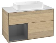 Тумба под раковину Villeroy & Boch Finion 100х50,1 см с подсветкой МДФ шпон дуба/стекло белое матовое G241GKPC