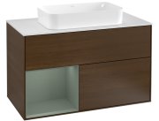 Тумба під раковину Villeroy & Boch Finion 100х50,1 см із підсвічуванням МДФ шпон волоського горіха/скло біле матове G241GMGN