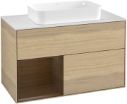 Тумба під раковину Villeroy & Boch Finion 100х50,1 см із підсвічуванням МДФ шпон дуба/скло біле матове G241GNPC