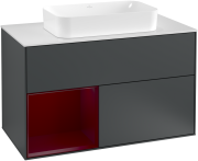 Тумба під раковину Villeroy & Boch Finion 100х50,1 см із підсвічуванням МДФ темно-синій матовий лак/скло біле матове G241HBHG