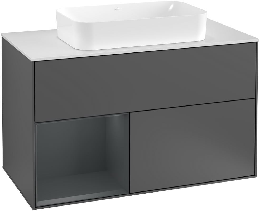 Тумба під раковину Villeroy & Boch Finion 100х50,1 см з підсвічуванням антрацит матовий лак/скло біле матове G241HGGK