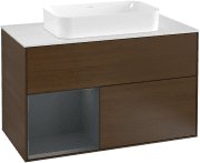 Тумба под раковину Villeroy & Boch Finion 100х50,1 см с подсветкой МДФ шпон грецкого ореха/стекло белое матовое G241HGGN