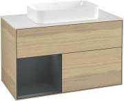 Тумба під раковину Villeroy & Boch Finion 100х50,1 см із підсвічуванням МДФ шпон дуба/скло біле матове G241HGPC