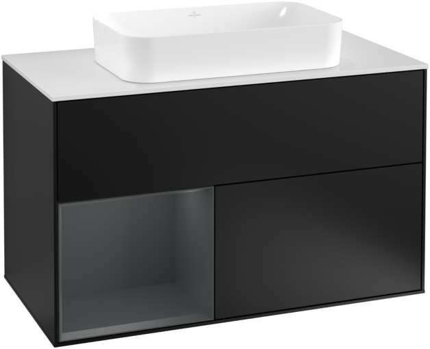 Тумба під раковину Villeroy & Boch Finion 100х50,1 см із підсвічуванням МДФ чорний матовий лак/скло біле матове G241HGPD
