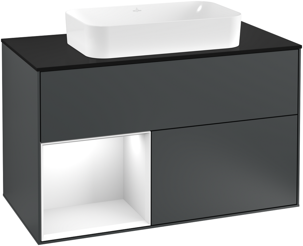 Тумба под раковину Villeroy & Boch Finion 100х50,1 см с подсветкой МДФ темно-синий матовый лак/стекло черное матовое G242GFHG