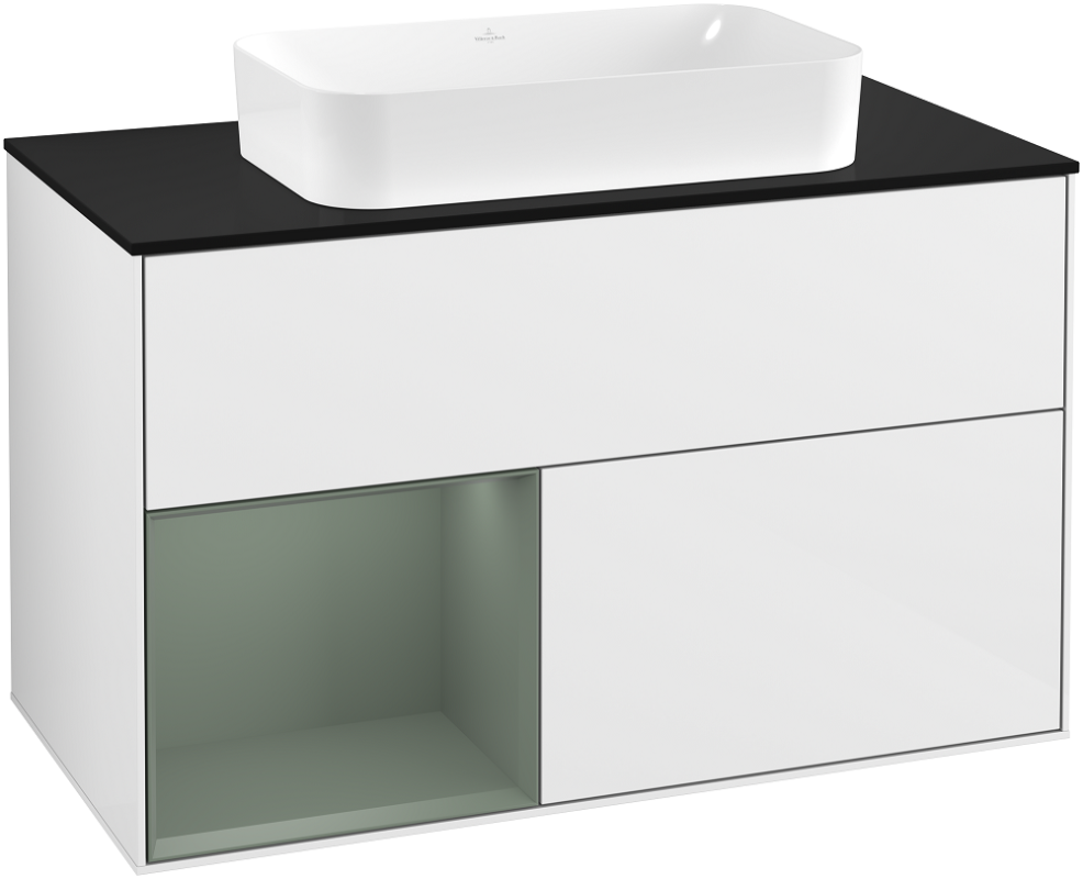 Тумба под раковину Villeroy & Boch Finion 100х50,1 см с подсветкой МДФ глянцевый белый лак/стекло черное матовое G242GMGF