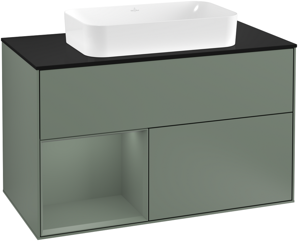 Тумба под раковину Villeroy & Boch Finion 100х50,1 см с подсветкой МДФ оливковый матовый лак/стекло черное матовое G242GMGM