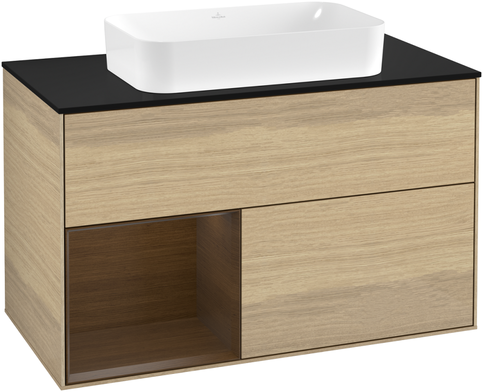 Тумба под раковину Villeroy & Boch Finion 100х50,1 см с подсветкой МДФ шпон дуба/стекло черное матовое G242GNPC