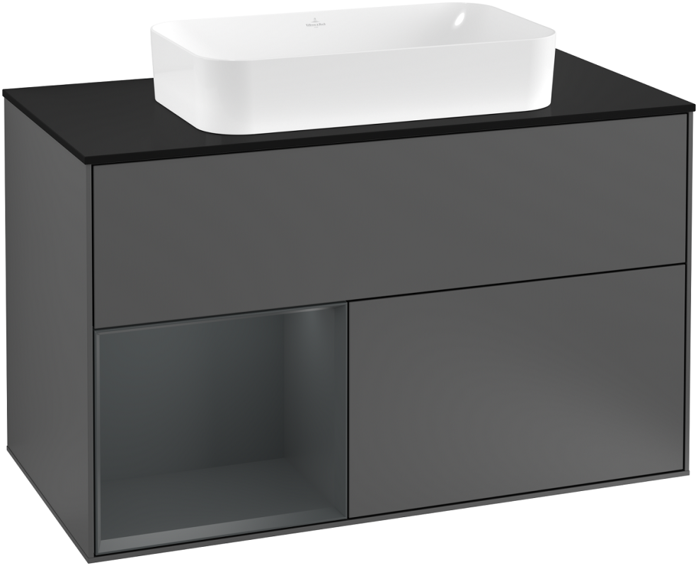 Тумба под раковину Villeroy & Boch Finion 100х50,1 см с подсветкой МДФ антрацит матовый лак/стекло черное матовое G242HGGK