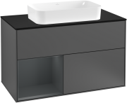 Тумба под раковину Villeroy & Boch Finion 100х50,1 см с подсветкой МДФ антрацит матовый лак/стекло черное матовое G242HGGK