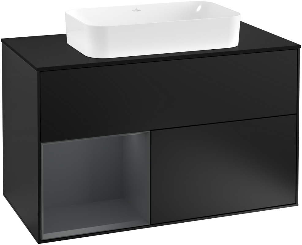 Тумба під раковину Villeroy & Boch Finion 100х50,1 см із підсвічуванням МДФ чорний матовий лак/скло чорне матове G242HGPD