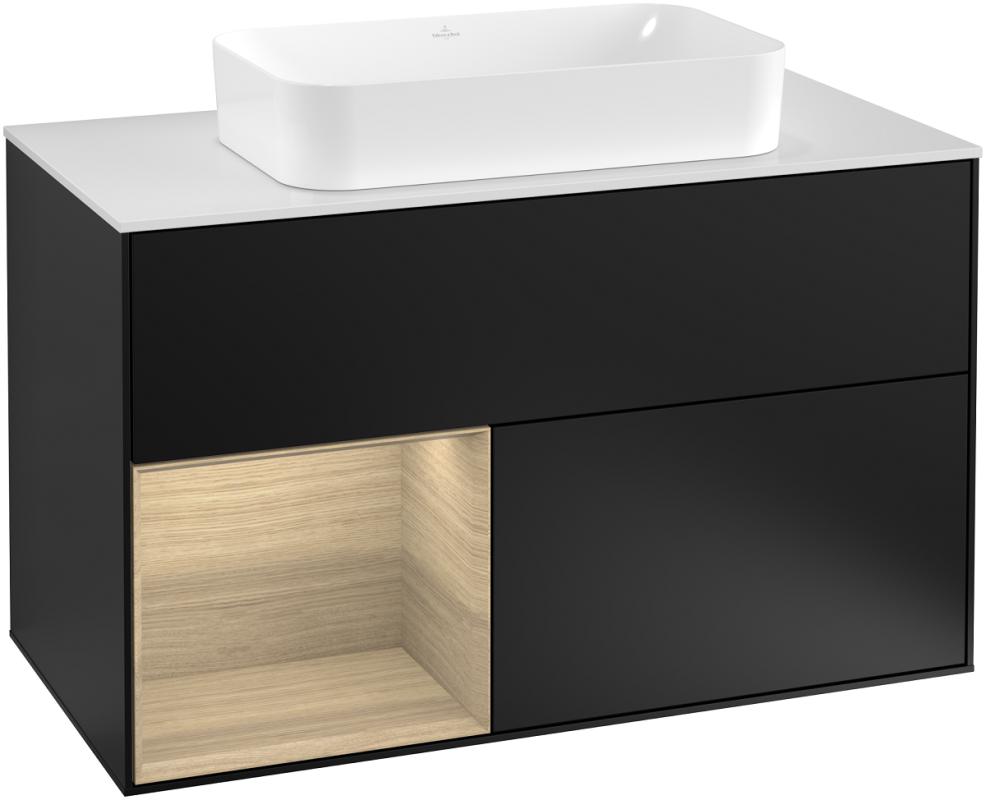 Тумба под раковину Villeroy & Boch Finion 100х50,1 см с подсветкой МДФ черный матовый лак/стекло белое матовое G241PCPD