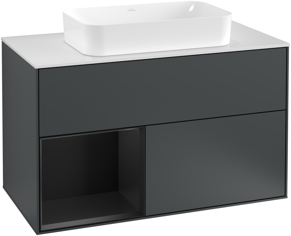 Тумба під раковину Villeroy & Boch Finion 100х50,1 см із підсвічуванням МДФ темно-синій матовий лак/скло біле матове G241PDHG