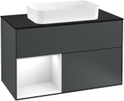 Тумба під раковину Villeroy & Boch Finion 100х50,1 см із підсвічуванням МДФ темно-синій матовий лак/скло чорне матове G242GFHG