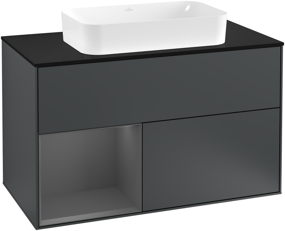Тумба під раковину Villeroy & Boch Finion 100х50,1 см із підсвічуванням МДФ темно-синій матовий лак/скло чорне матове G242GKHG