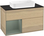 Тумба під раковину Villeroy & Boch Finion 100х50,1 см із підсвічуванням МДФ шпон дуба/скло чорне матове G242GMPC