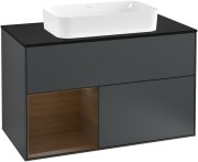 Тумба під раковину Villeroy & Boch Finion 100х50,1 см із підсвічуванням МДФ темно-синій матовий лак/скло чорне матове G242GNHG