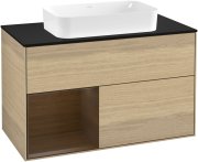 Тумба під раковину Villeroy & Boch Finion 100х50,1 см із підсвічуванням МДФ шпон дуба/скло чорне матове G242GNPC