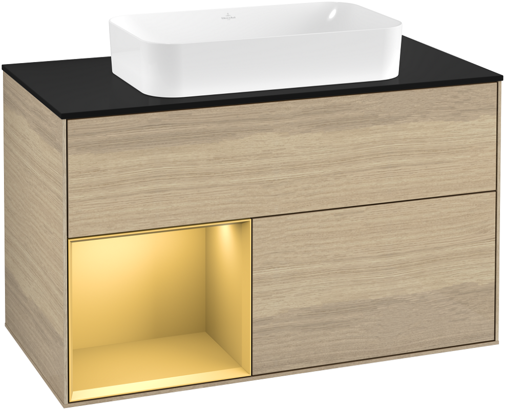 Тумба під раковину Villeroy & Boch Finion 100х50,1 см із підсвічуванням МДФ шпон дуба/скло чорне матове G242HFPC
