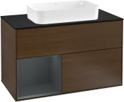 Тумба під раковину Villeroy & Boch Finion 100х50,1 см з підсвічуванням МДФ шпон волоського горіха/скло чорне матове G242HGGN