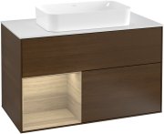 Тумба под раковину Villeroy & Boch Finion 100х50,1 см с подсветкой МДФ шпон грецкого ореха/стекло белое матовое G241PCGN