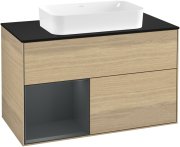 Тумба под раковину Villeroy & Boch Finion 100х50,1 см с подсветкой МДФ шпон дуба/стекло черное матовое G242HGPC