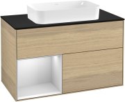 Тумба під раковину Villeroy & Boch Finion 100х50,1 см із підсвічуванням МДФ шпон дуба/скло чорне матове G242MTPC