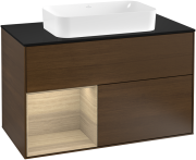 Тумба под раковину Villeroy & Boch Finion 100х50,1 см с подсветкой МДФ шпон грецкого ореха/стекло черное матовое G242PCGN