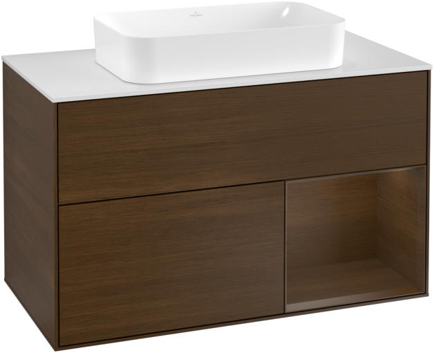 Тумба под раковину Villeroy & Boch Finion 100х50,1 см с подсветкой МДФ шпон грецкого ореха/стекло белое матовое F251GNGN