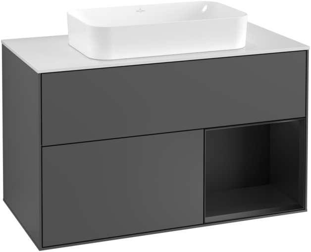 Тумба під раковину Villeroy & Boch Finion 100х50,1 см з підсвічуванням антрацит матовий лак/скло біле матове F251PDGK