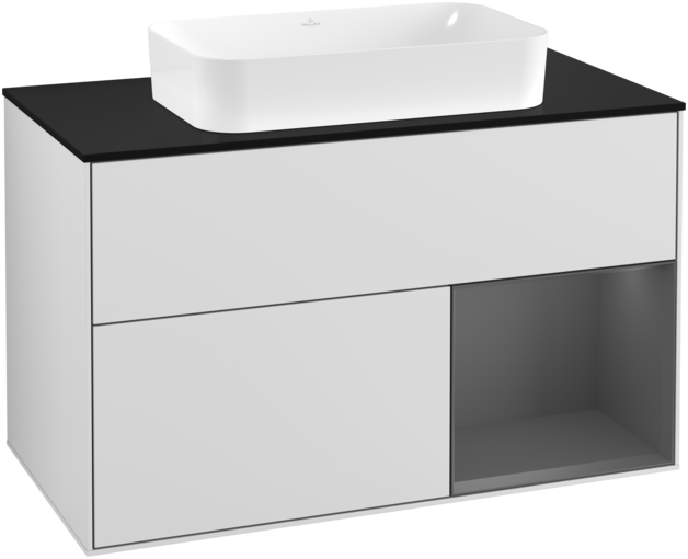 Тумба под раковину Villeroy & Boch Finion 100х50,1 см с подсветкой МДФ белый матовый лак/стекло черное матовое F252GKMT