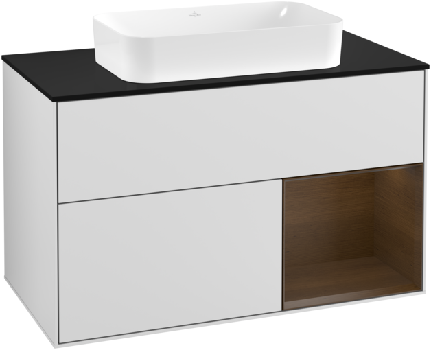 Тумба под раковину Villeroy & Boch Finion 100х50,1 см с подсветкой МДФ белый матовый лак/стекло черное матовое F252GNMT