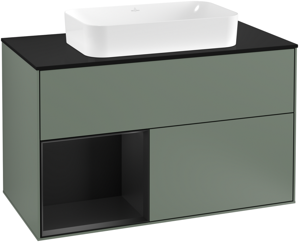 Тумба под раковину Villeroy & Boch Finion 100х50,1 см с подсветкой МДФ оливковый матовый лак/стекло черное матовое G242PDGM