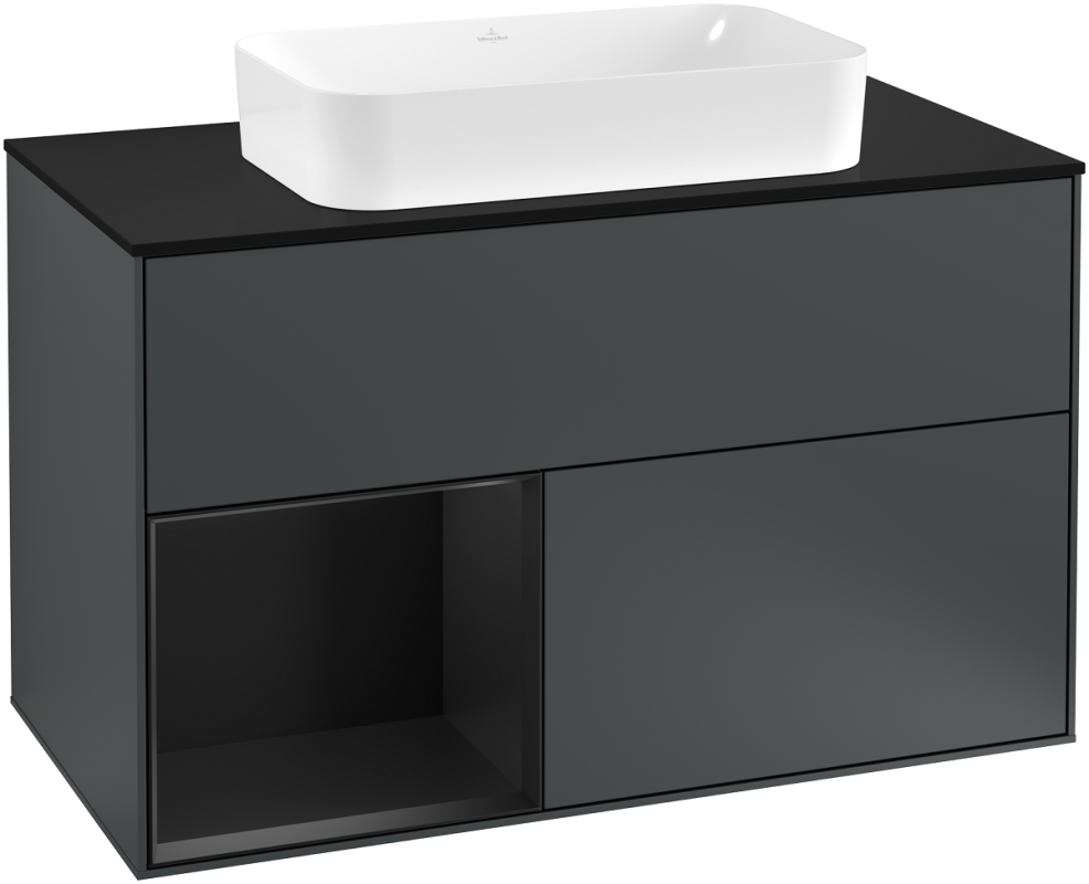 Тумба под раковину Villeroy & Boch Finion 100х50,1 см с подсветкой МДФ темно-синий матовый лак/стекло черное матовое G242PDHG