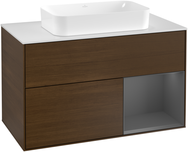 Тумба під раковину Villeroy & Boch Finion 100х50,1 см із підсвічуванням МДФ шпон волоського горіха/скло біле матове F251GKGN