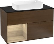 Тумба під раковину Villeroy & Boch Finion 100х50,1 см з підсвічуванням МДФ шпон волоського горіха/скло чорне матове G242PCGN