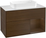 Тумба под раковину Villeroy & Boch Finion 100х50,1 см с подсветкой МДФ шпон грецкого ореха/стекло белое матовое F251GNGN