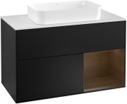 Тумба под раковину Villeroy & Boch Finion 100х50,1 см с подсветкой МДФ черный матовый лак/стекло белое матовое F251GNPD