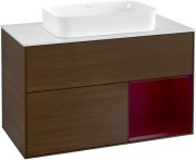 Тумба под раковину Villeroy & Boch Finion 100х50,1 см с подсветкой МДФ шпон грецкого ореха/стекло белое матовое F251HBGN