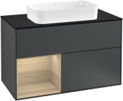 Тумба под раковину Villeroy & Boch Finion 100х50,1 см с подсветкой МДФ темно-синий матовый лак/стекло черное матовое G242PCHG