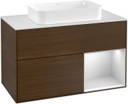 Тумба під раковину Villeroy & Boch Finion 100х50,1 см із підсвічуванням МДФ шпон волоського горіха/скло біле матове F251MTGN